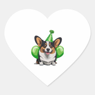 Adesivo Coração Camiseta Clássica de Aniversário Verde Corgi