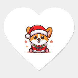 Adesivo Coração Camiseta Clássica de Corgi de Natal