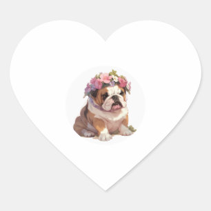 Adesivo Coração Camiseta Clássica do Bulldog Inglês Adorável (6)