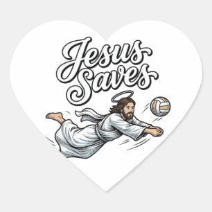 Adesivo Coração Camiseta Cristã Antiga Voleibol Jesus Salva