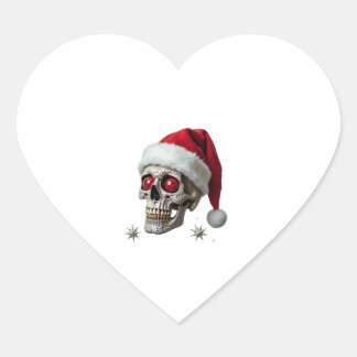 Adesivo Coração Camiseta de Skull com Chapéu de Papai Noel de Nata
