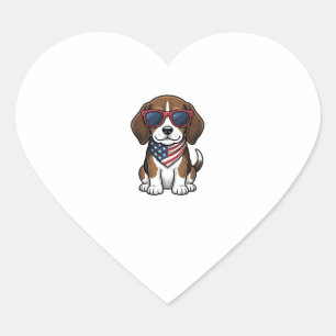 Adesivo Coração Camiseta Óculos de Sol Cachorrinho Beagle Patrióti