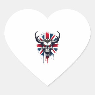 Adesivo Coração Camiseta Premium do Crânio Britânico Bandeira da I