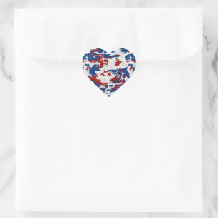 Adesivo Coração Camo Vermelho, Branco e Azul 4 de julho Glitter
