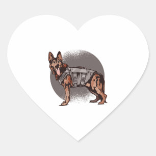 Adesivo Coração Cão da Polícia de German shepherd Corajoso