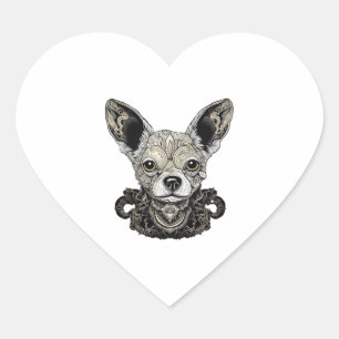 Adesivo Coração Cão de Arte Geométrica de Chihuahua Mosaic