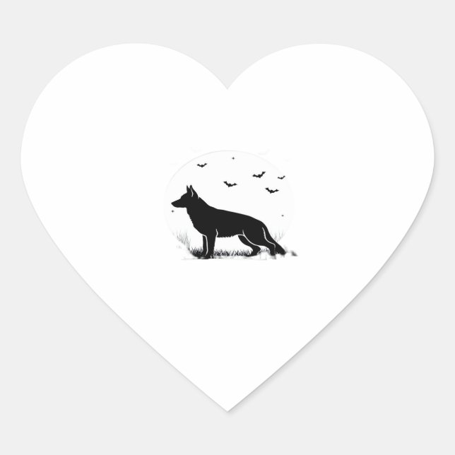 Adesivo Coração Cão german shepherd � Silhueta de Lua de Halloween (Frente)