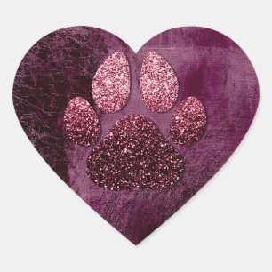 Adesivo Coração Cão Pet Paw Rosa Burgund Glitter Heart Spark