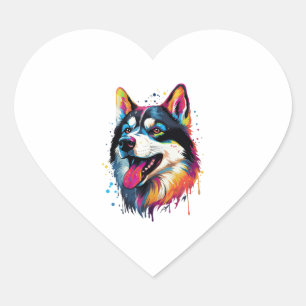 Adesivo Coração cão siberiano colorido ao estilo PopArt