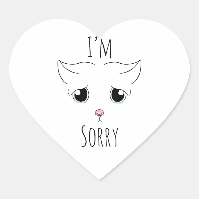 Adesivo Coração Cara de Gato Triste: Desculpe (Frente)