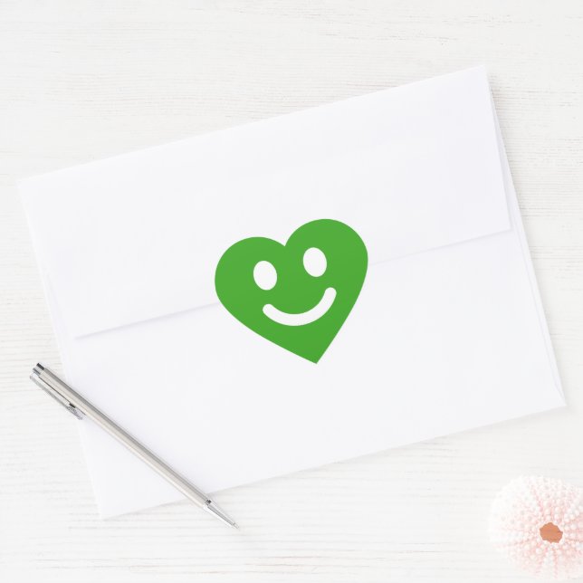 Adesivo Coração Cara Sorridente Verde Fofa Clássico (Envelope)