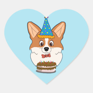 Adesivo Coração Cartoon Birthday Welsh Corgi