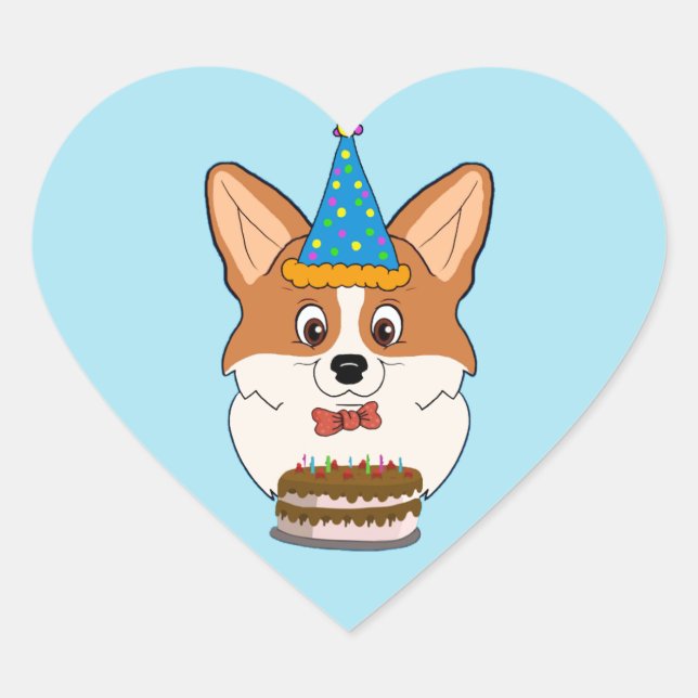 Adesivo Coração Cartoon Birthday Welsh Corgi (Frente)