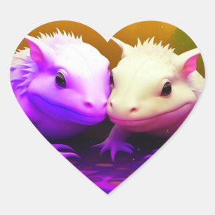 Adesivo Coração Casal Axolotl giro no amor Arte AI