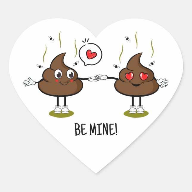 Adesivo Coração Casal de Amor Emoji de Poop Personalizado (Frente)