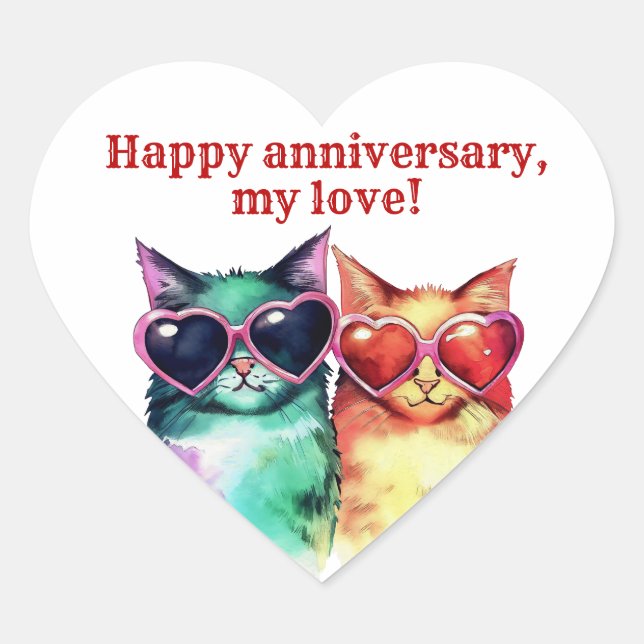 Adesivo Coração Casal de Gato Bonito (Frente)