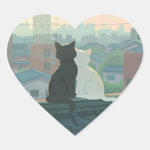 Adesivo Coração Casal de gatos