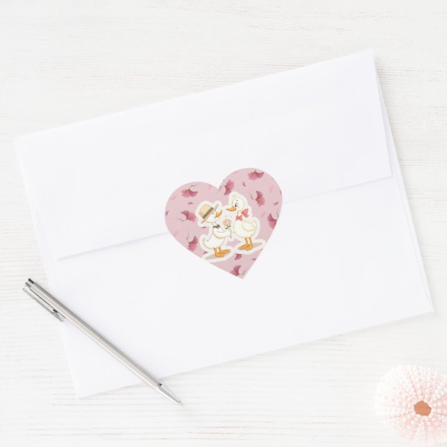 Adesivo Coração Casal de Patos Românticos (Envelope)