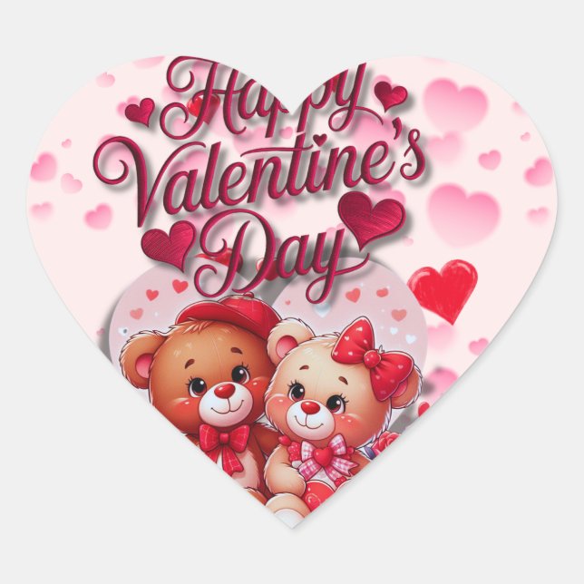 Adesivo Coração Casal do Urso de Teddy feliz dia de os namorados A (Frente)