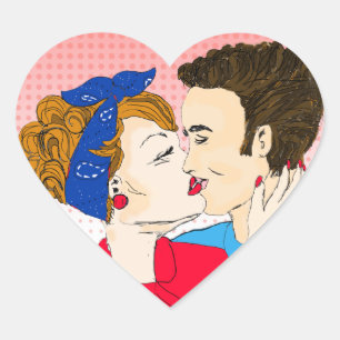 Adesivo Coração Casal Retroativo Beijando a Noite Romântica