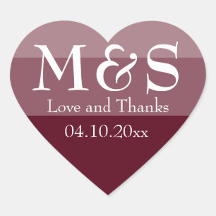Adesivo Coração Casamento Burgundy Moderno Elegante Script