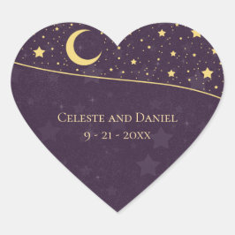 Adesivo Coração Casamento Celestial Estrelas e Lua Deep Purple