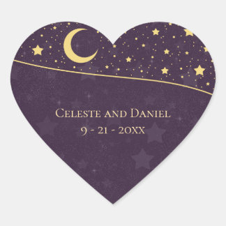 Adesivo Coração Casamento Celestial Estrelas e Lua Deep Purple
