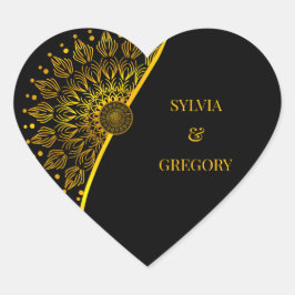 Adesivo Coração Casamento clássico de luxo elegante com mandala tr