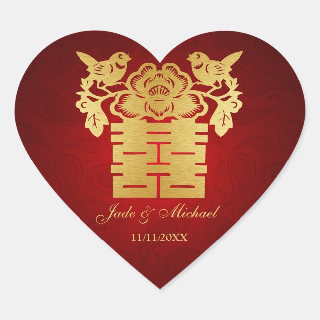 Adesivo Coração Casamento de Felicidade Dupla do Amor Chinês (Frente)