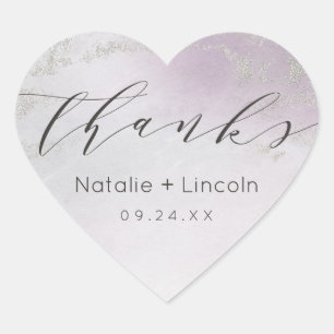 Adesivo Coração Casamento De Folhas De Prata Púrpura De Ombre Obr