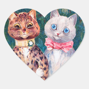 Adesivo Coração Casamento de Gato, Casamento, Noiva, Louis Wain