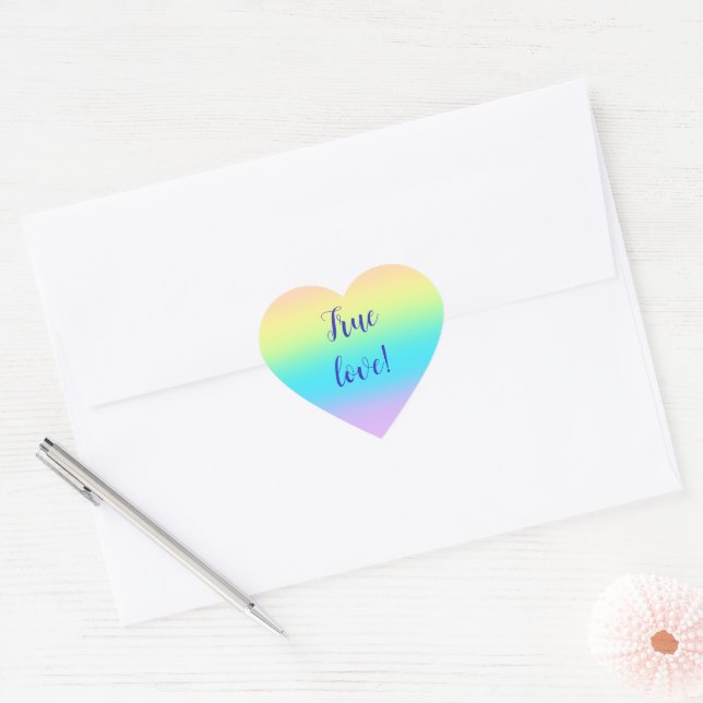 Adesivo Coração Casamento de Gradiente Grande Pastel Rainbow (Envelope)