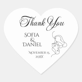 Adesivo Coração Casamento de ilustração de Casal de Arte de Linha 