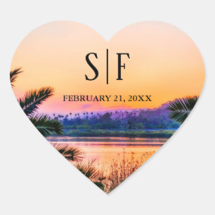 Adesivo Coração Casamento de Luzes de Corda Solar de Praia Tropica