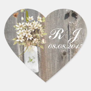 Adesivo Coração casamento de madeira do país do wildflower do