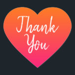 Adesivo Coração Casamento de Ombre Laranja e Rosa Quente Obrigado<br><div class="desc">Fundo ombre laranja e cor-de-rosa quente. Mensagem de texto personalizável "Obrigado" em uma fonte moderna de caligrafia de estilo de escrita manual. A opção de espaçamento de linha definida para este design pode ser modificada. Um bonito obrigado que você cola para seus convidados. Vestidos de casamento. Cor de laranja e...</div>