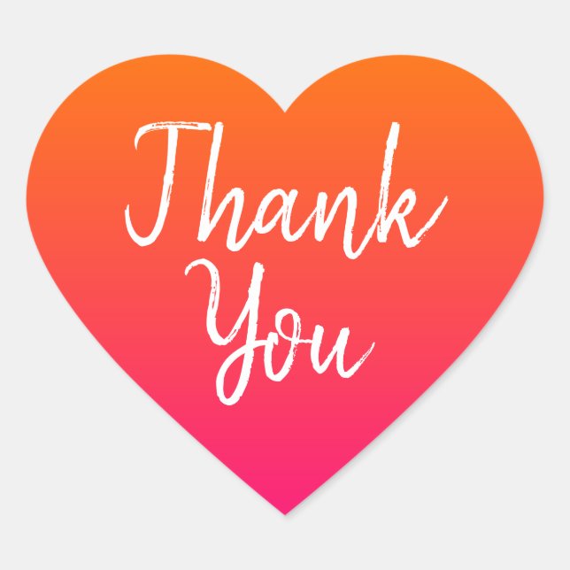 Adesivo Coração Casamento de Ombre Laranja e Rosa Quente Obrigado (Frente)