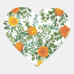 Adesivo Coração Casamento de Peony e Rosa Floral Laranja