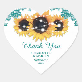 Adesivo Coração Casamento de Teal Rustic Chic Lace Sunflower