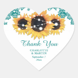 Adesivo Coração Casamento de Teal Rustic Chic Lace Sunflower