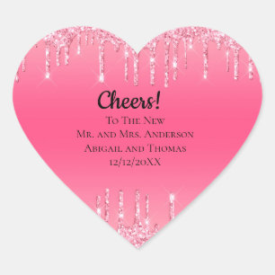 Adesivo Coração Casamento de Trendy com Glitter de Coleta Rosa Per