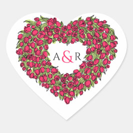 Adesivo Coração Casamento de tulipas vermelhas do coração monogram