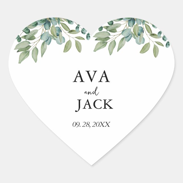 Adesivo Coração casamento de verde eucalipto (Frente)