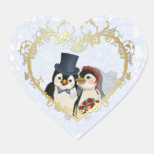 Adesivo Coração Casamento do pinguim