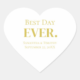 Adesivo Coração Casamento Dourado personalizado no melhor dia de t