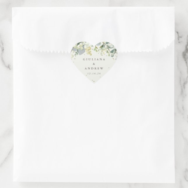 Adesivo Coração Casamento Elegante de Cream Snowberry+Eucalyptus W (Bolsa)