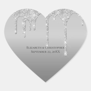 Adesivo Coração Casamento Elegante De Glitter Glam De Prata