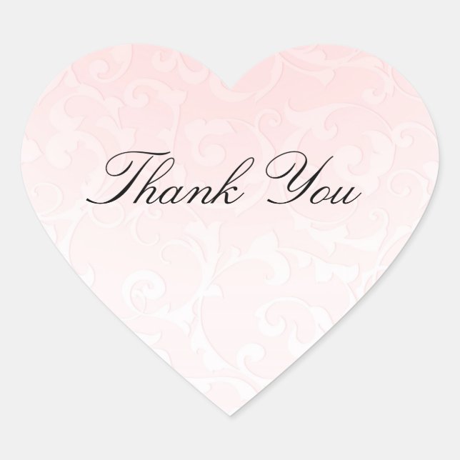 Adesivo Coração Casamento elegante do Storybook de Damasco Rosa (Frente)