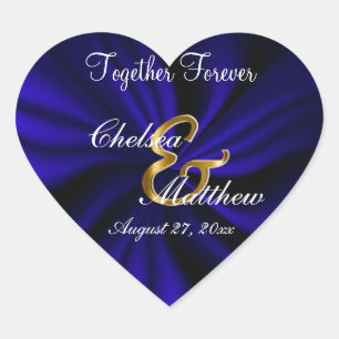 Adesivo Coração Casamento em Satin Dark Blue Personalizar