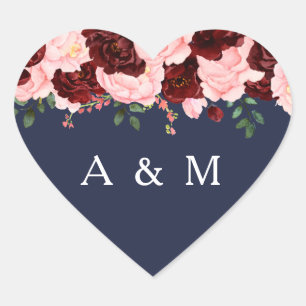 Adesivo Coração Casamento floral dos azuis marinhos do rosa